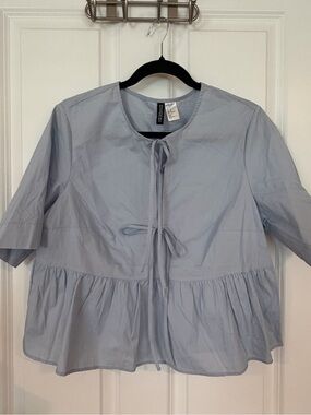 H&M Light Blue Tie-Front Peplum Blouse